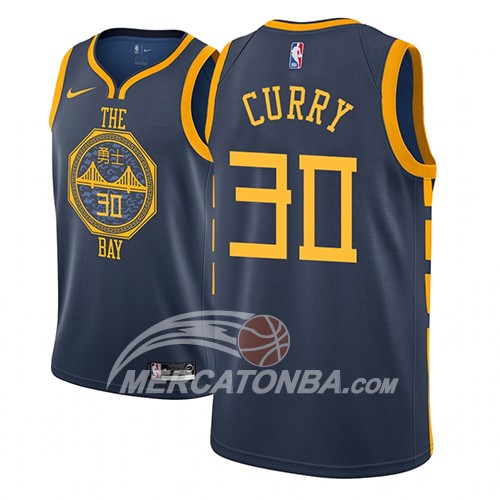 Maglia NBA Golden State Warriors Stephen Curry Ciudad 2018-19 Blu